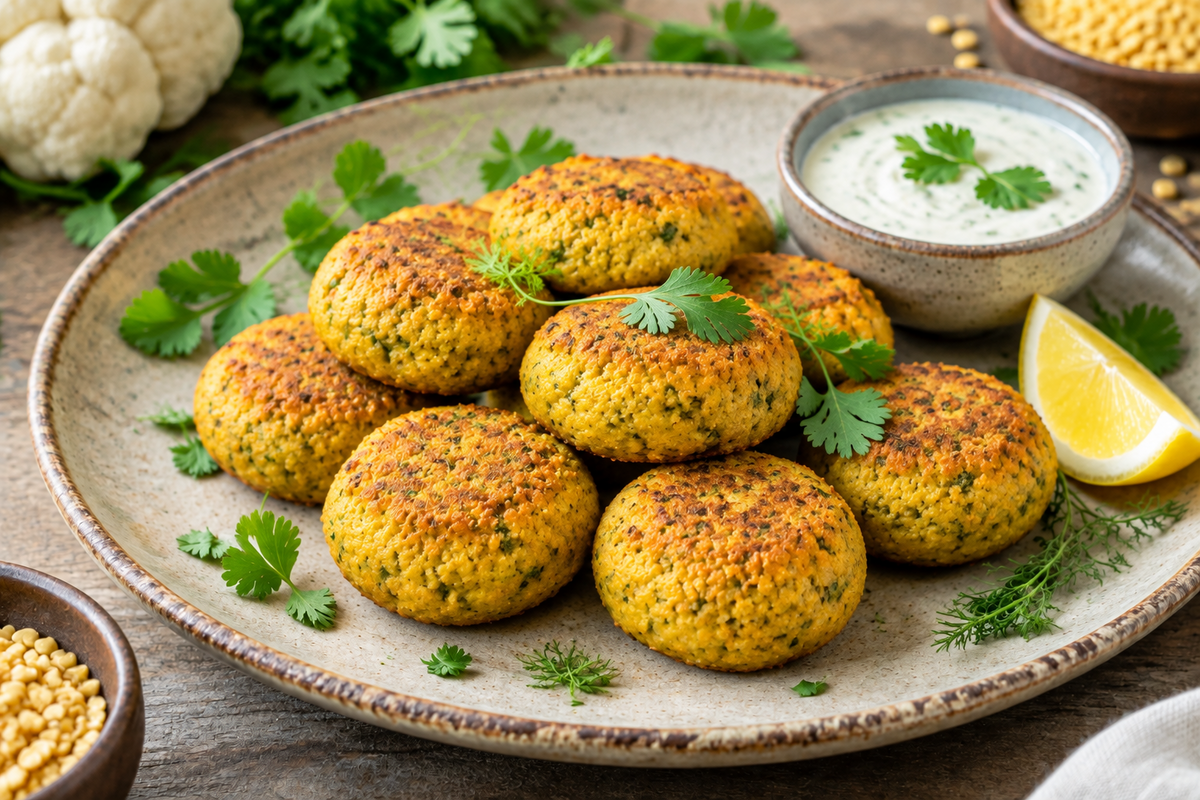 Falafels van gele mungbonen en bloemkool